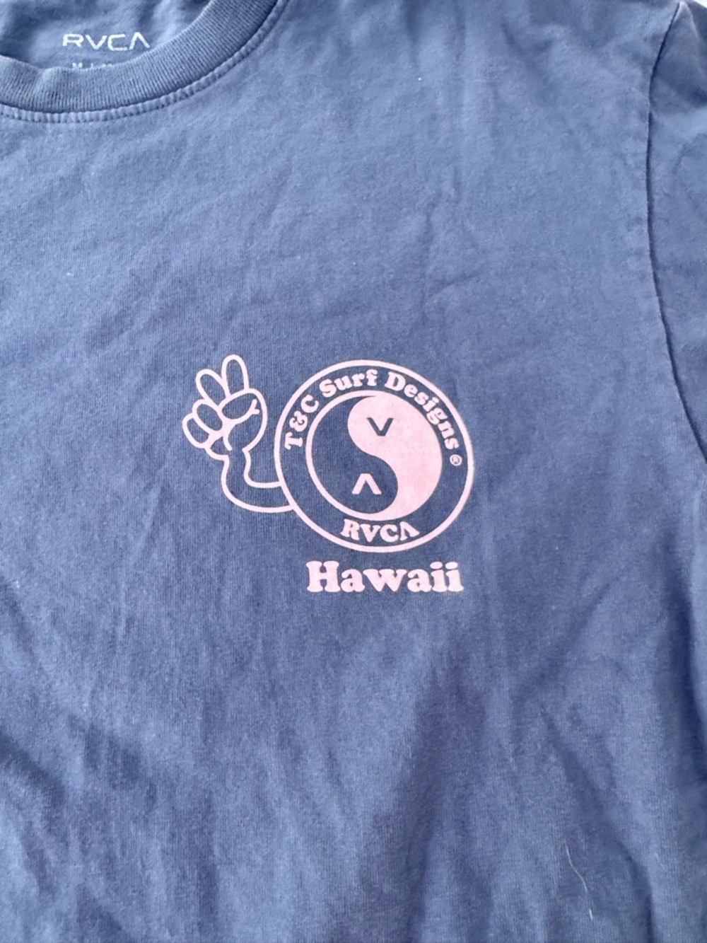 RVCA Navy Tee with Pink Hawaii Emblem - Picture 4 of 10